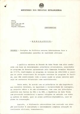 Memorando do Ministério dos Negócios Estrangeiros de Cabo Verde : Posições da política externa face a determinadas questões da realidade africana