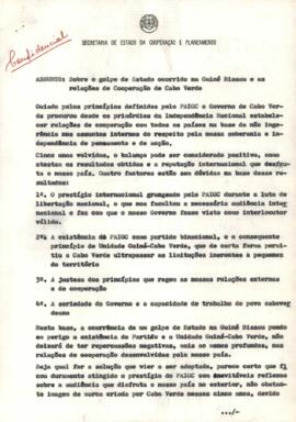 Informação confidencial sobre o Golpe de Estado ocorrido na Guiné Bissau e as relações de cooperação com Cabo Verde, da Secretaria de Estado da Cooperação e Planeamento