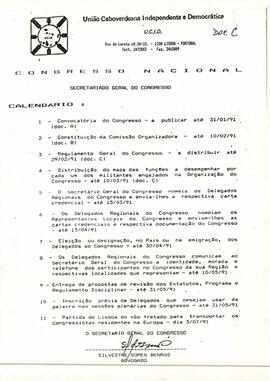 Congresso Nacional da União Caboverdeana Independente e Democrática (UCID): Calendário