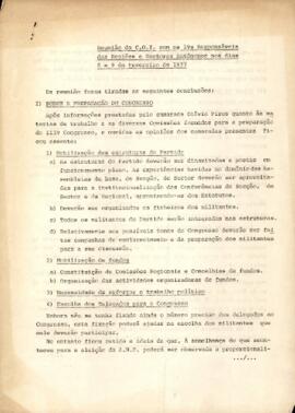 Reunião da C.O.I. como os 1ºs responsáveis da regiões e sectores autónomos, nos dias 8 e 9 de fevereiro de 1977