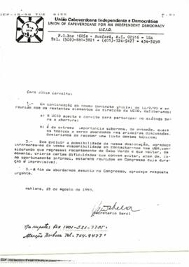 Cópias de fax trocados entre o Secretário Geral,da União Caboverdiana Independente e Democrática (UCID) John C. Wahnon e o camarada Júlio de Carvalho