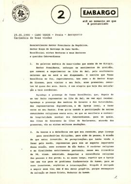 Discurso de Sua Santidade o Papa João Paulo II, na cerimónia de boas vindas na sua visita à República de Cabo Verde.