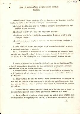 Informação sobre a organização do secretariado do Conselho Nacional