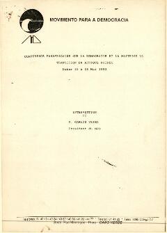 Conférence Panafricaine sur la democratie et la maîtrise de transition en Afrique Noire, 25 au 26 mai 1992: Intervention de Mr. Carlos Veiga, Président du MPD