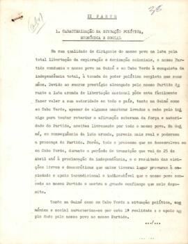 Relatório do CEL apresentado ao CSL, de 27 a 31 de agosto de 1976: Caracterização da situação política económica e social