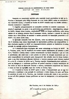 Comunicado do Sector do PAICV da ilha de São Nicolau