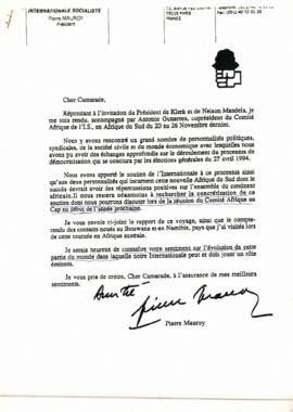 Carta do Presidente da Internacional Socialista, Pierre Mauroy