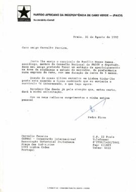 Carta do camarada Pedro Pires ao Carvalho Pereira