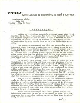 Communiqué du Secretaire Général du PAIGC, Amílcar Cabral, du 14 avril 1964
