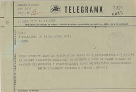 Telegrama de felicitações de António Augusto Esteves e Filhos Limitada