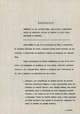 Memorando: Audiência ao Senhor Raymond Tóth, embaixador e plenipotenciário da República Popular da Hungria em Cabo Verde, residente em Conackry
