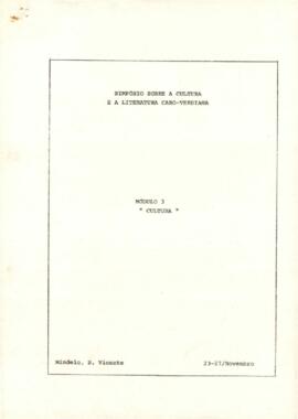 Simpósio sobre a cultura e a literatura cabo-verdiana:  Modulo 3  - Cultura