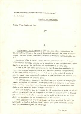 Carta-convite da Comissão preparatória do simpósio Amílcar Cabral