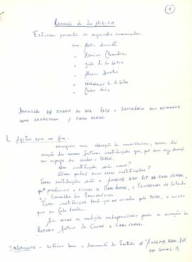 Memorando manuscrito da reunião sobre o Seminário de Quadros que Regressam a Cabo Verde