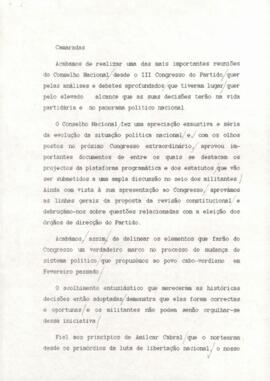 Mensagem do comandante Pedro Pires