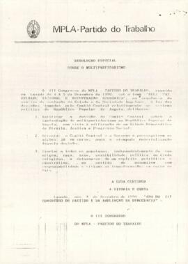 III Congresso do MPLA: Resolução Especial sobre o multipartidarismo