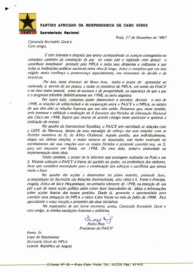 Carta do Presidente do PAICV ao Secretário-Geral do MPLA, Lopo Nascimento