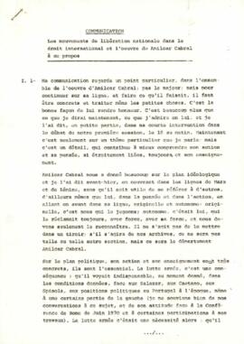 Simpósio Amílcar Cabral: Les mouvements de libération nationale dans le droit international et l’oeuvre de Amílcar Cabral à ce propôs, communication présentée par Luicio Luzzato