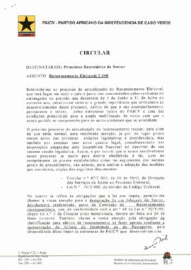 Circular do Presidente do PAICV sobre recenseamento eleitoral de 2000