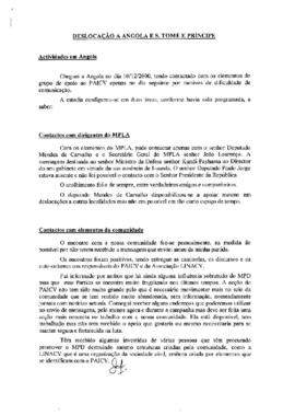 Memorando sobre a deslocação a Angola e São Tomé e Príncipe, realizada pelo técnico Jorge Soares