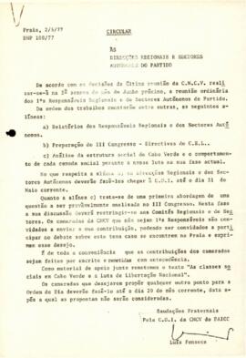 Circular da DNP 107/77, às Direções Regionais e Sectores Autónomos do Partido