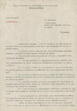 Carta confidencial dirigida ao camarada Olívio Pires, membro da Comissão Política do PAICV pelo 1º Secretário do Comité do Setor da Brava, Isildo Armando Silva