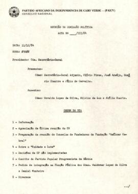 Ata da Comissão Política do PAICV, de 11 de dezembro de 1984