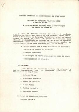 Ata da 1ª reunião do Pelouro da Comissão Política sobre o sector social, para a constituição do Grupo de Trabalho