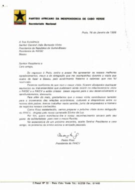 Carta do Presidente do PAICV ao Presidente da República da Guiné- Bissau, João Bernardo Vieira