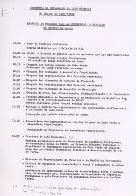 Cerimónia da Declaração da Independência do Estado de Cabo Verde: Projeto de programa para as cerimónias a realizar no Estádio da Praia