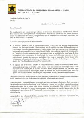 Carta do Vice-Presidente da Comissão Política do PAICV, Silvino da Luz