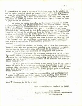 Communiqué du Secrétariat Général du PAIGC, Luís Cabral (31 março 1964)