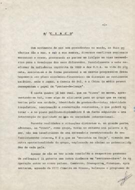Memorando: Ponto da Situação em Relação a Algumas Questões de Política Internacional