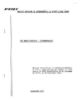 Message prononcé para le Secrétaire-Géneral du Parti, Camarade Amílcar Cabral, à l’occasion du XVI ème  anniversaire de la fondation du PAIGC, le 9 septembre 1972