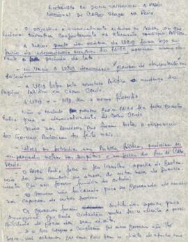 Manuscrito sobre a entrevista de John Wahnon à Rádio Nacional de Cabo Verde, na Praia