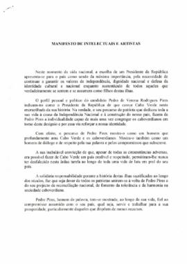 Manifesto em que intelectuais e artistas declaram apoio à candidatura do comandante Pedro Pires à Presidência da República de Cabo Verde.