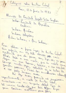 Colóquio sobre Amílcar Cabral, alocução do Presidente Léopold Sédar Senghor