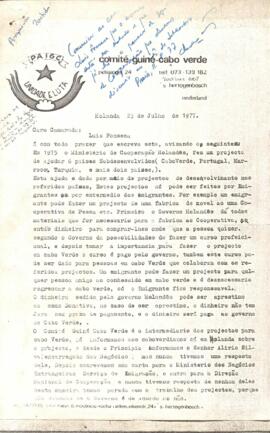 Ofício do Comité Guiné-Cabo Verde dirigido ao camarada Luís Fonseca