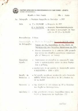 Proposta do Secretariado para reunião do Conselho Nacional e assinatura do modo de Cooperação entre PAICV e PCT (Partido Congolês do Trabalho)