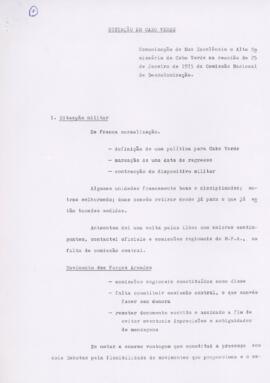 Situação de Cabo Verde: Comunicação de Sua Excelência o Alto Comissário de Cabo Verde na reunião de 25 de janeiro de 1975 da Comissão Nacional de Descolonização