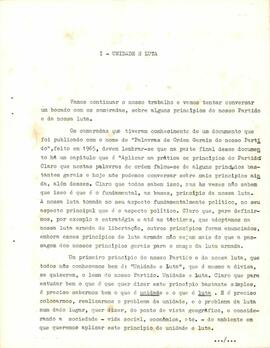 Princípios do Partido escrito a partir de uma gravação das palavras do Secretário Geral, destinado aos camaradas participantes no Seminário de Quadros. I- Unidade e Luta