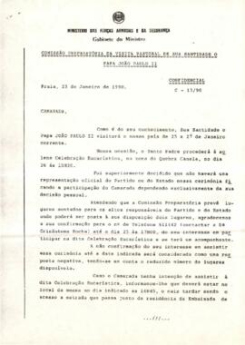 Carta confidencial da Comissão Preparatória da visita pastoral de Sua Santidade o Papa João Paulo II