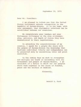 Carta de Gerald R. Ford ao Comandante Pedro Pires
