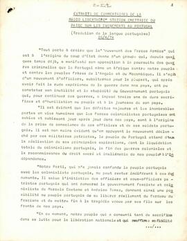 Extraits de commentaires de la "Rádio Libertação", station emettrice du PAICG sur les événements au Portugal