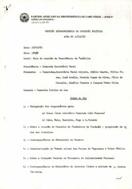 Ata da reunião extraordinária da Comissão Política  nº 2/III/85