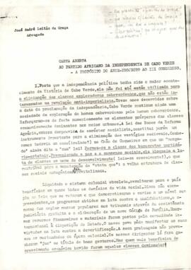 Cópia da carta aberta ao Partido Africano da Independência de Cabo Verde, a propósito do anteprojeto ao III Congresso, de José André Leitão da Graça