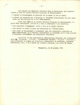 Note sur la situation à Madagascar présenté par le "Parti du Congrès de l'Indépendance de Madagascar - AKFM"