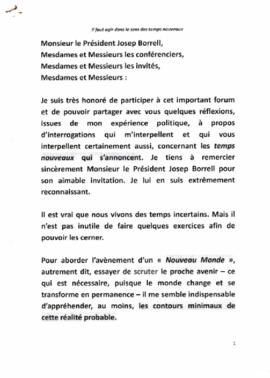 Fórum: Faut agir dans le sens des temps nouveaux