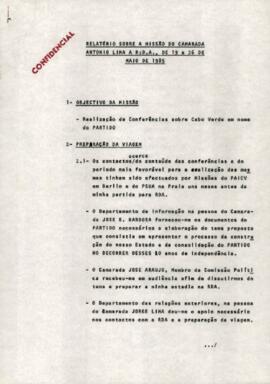 Relatório sobre a missão do camarada António Lima a RDA de 19 a 26 de maio de 1985