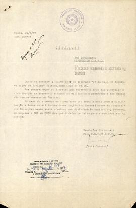 Circular nº 309/77,  dirigido aos camaradas membros da CNCV e às Direções Nacionais e Sectores Autónomos